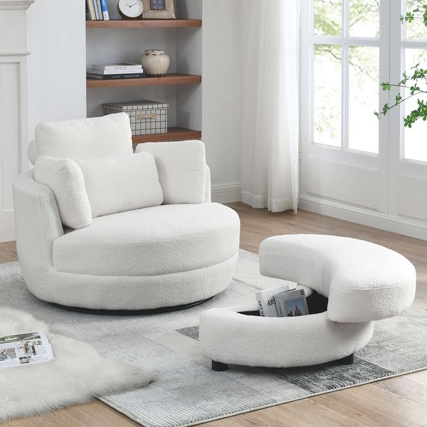 39" Width Oversized Swivel Chair with moon storage ottoman and 4